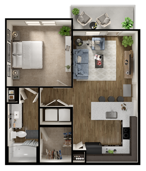 Floor plan for 1 bed, 1 bath, 650 sqft